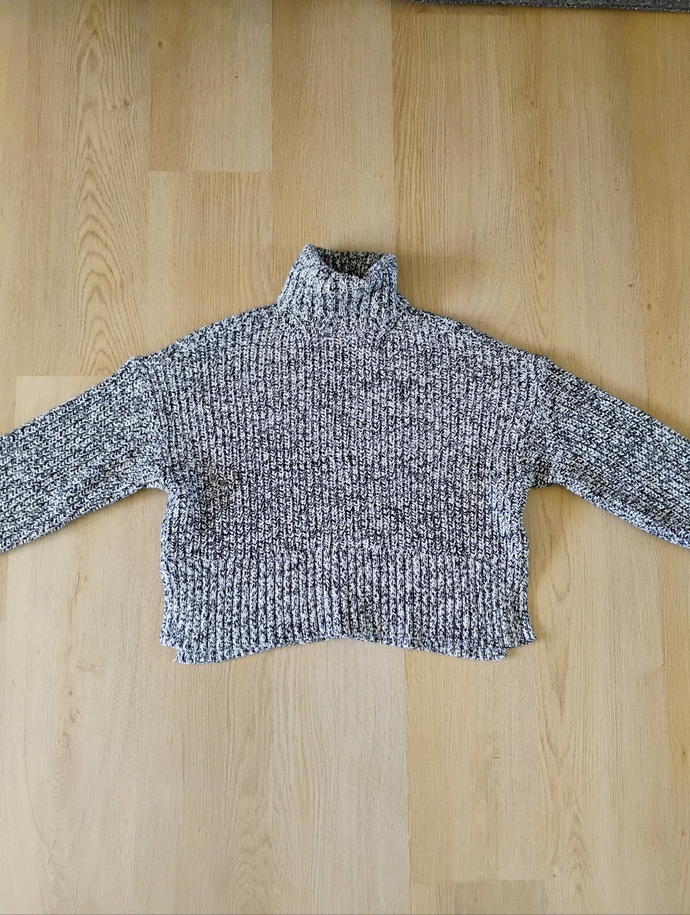 Madewell Marled Turtleneck Cropped Sweater - Gray & White